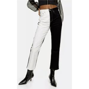 Topshop Editor Color Block Straight Leg Jeans Black White 25"